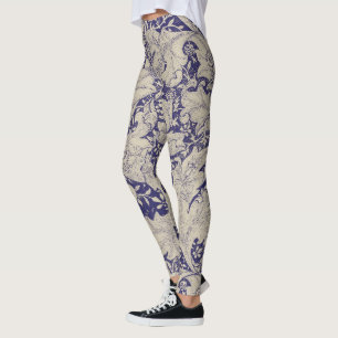 Leggings William Morris Wallflower damasco azul floral