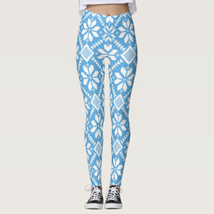 Leggings Winter Snowflakes Knit Nórdico Sweater Blue White
