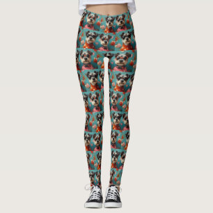 Leggings Wire Fox Terrier con rosas del corazón Día de San