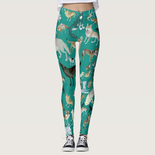 Leggings Wolves of the world Turquoise pattern (Anverso)