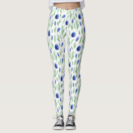 Leggings Women - Blue Flowers Pattern