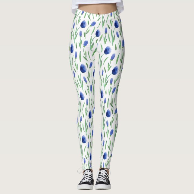 Leggings Women - Blue Flowers Pattern (Anverso)