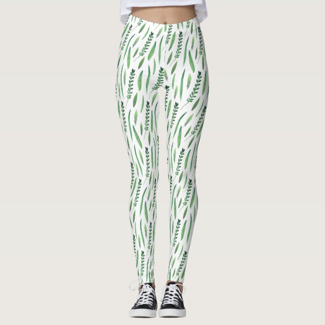 Leggings Women - Green Leaves Pattern (Anverso)