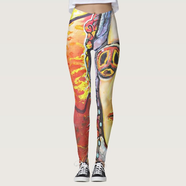 Leggings Woodstock ginebra de poner con Lennon Peace Flower (Anverso)