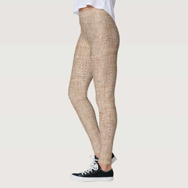Leggings Woven Linen Fabric Texture in Warm Natural Beige (Izquierda)