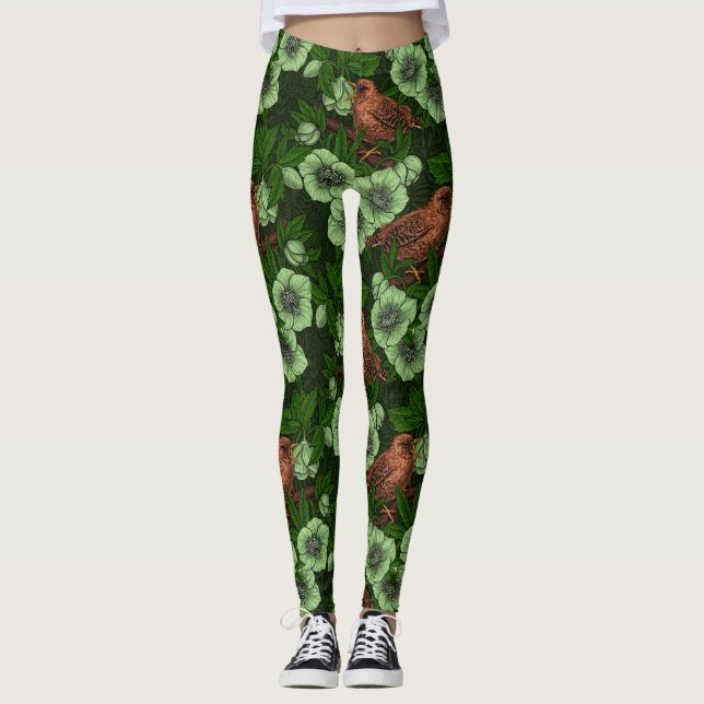 Leggings Wren y hellebore en verde oscuro (Anverso)