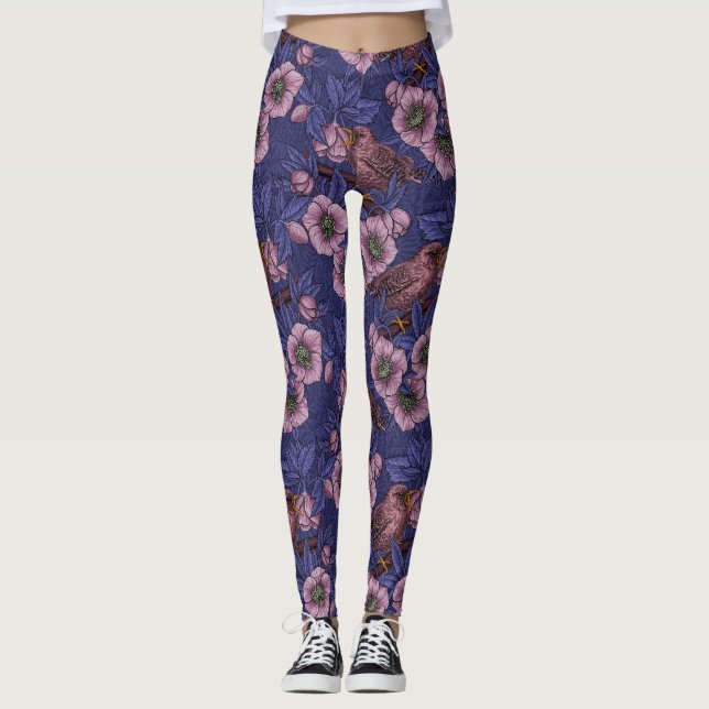 Leggings Wren y hellebore, violeta y rosa (Anverso)