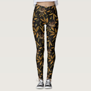 Leggings Wrens y bellotas sobre negro