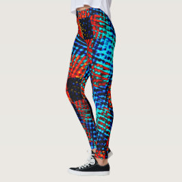 Leggings Xadrez azul, laranja, falso sujo ou manchado.