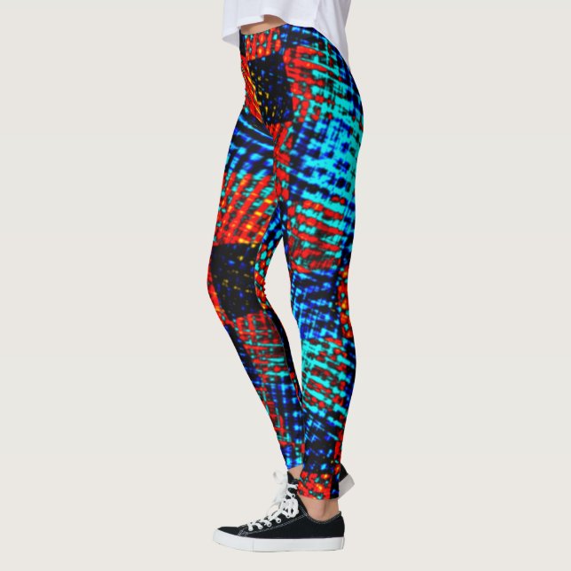 Leggings Xadrez azul, laranja, falso sujo ou manchado. (Izquierda)
