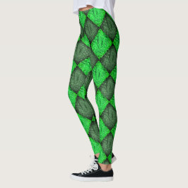 Leggings Xadrez verde Falsa ou folhas de coqueiro.