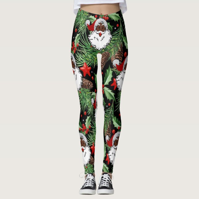 Leggings xmas holly black santa claus (Anverso)