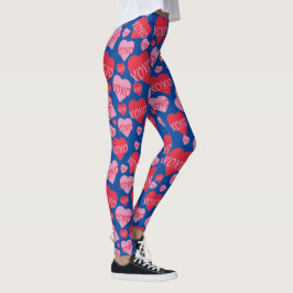 Leggings XOXO Love Pink Red Heart Pattern Valentine Blue