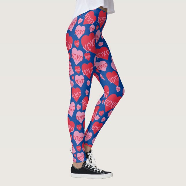 Leggings XOXO Love Pink Red Heart Pattern Valentine Blue (Derecha)