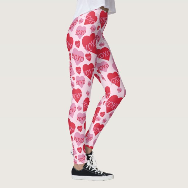 Leggings XOXO Love Pink Red Heart Pattern Valentine Pink (Derecha)