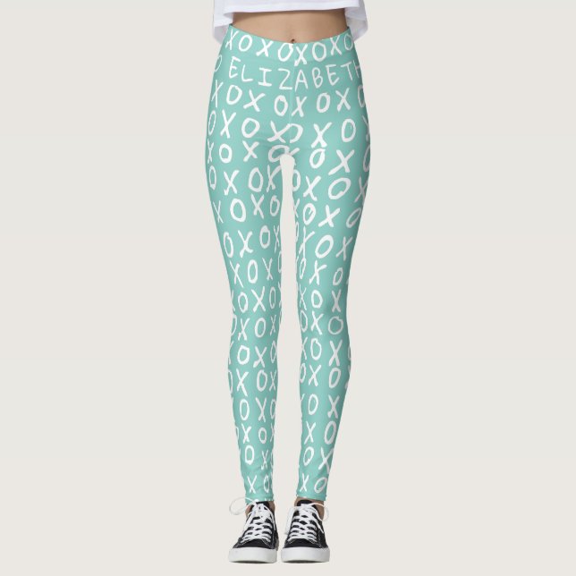 Leggings X's y O's personalizadas en verde azulado ripídico (Anverso)