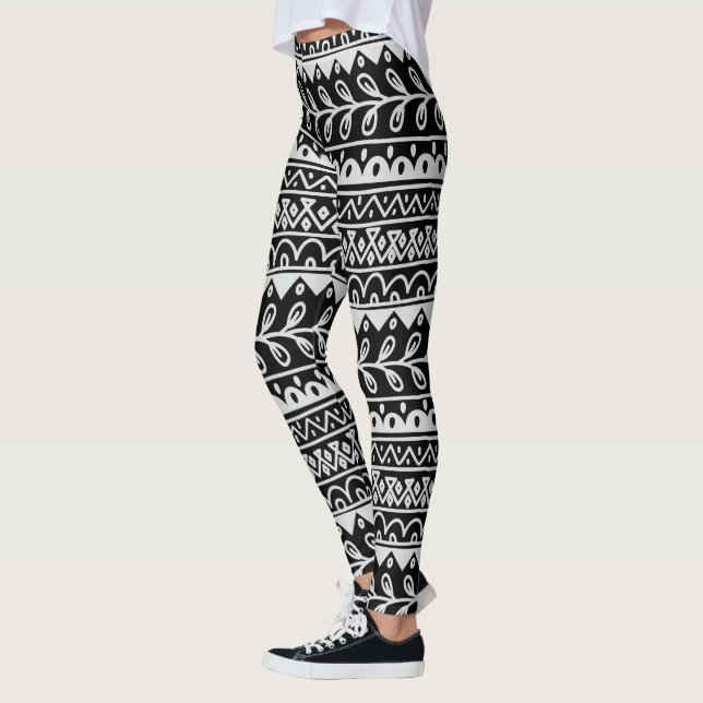 Leggings Y blanca modelos dibujados mano negra del Doodle (Izquierda)