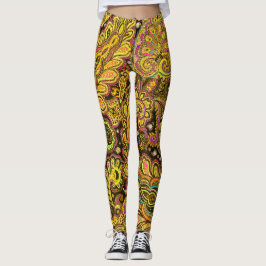 Leggings Yellow Paisley Design on Black