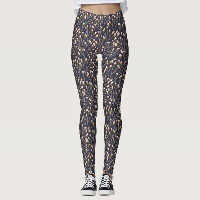 Leggings Yemas rosadas delicadas en ramas marrones (Anverso)