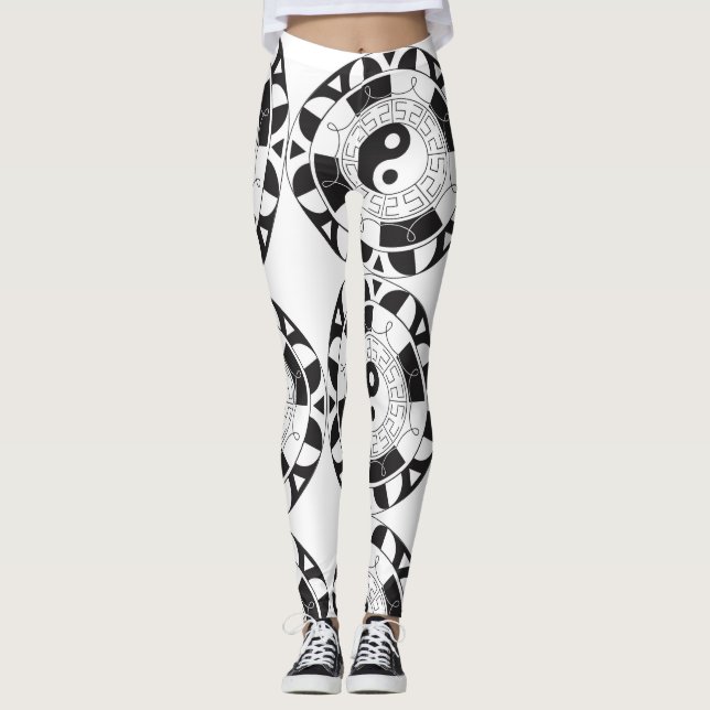 Leggings Ying Yang Mandala en blanco y negro (Anverso)