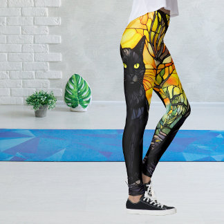 Leggings Yoga Amarillo de vidrio manchado negro para gato