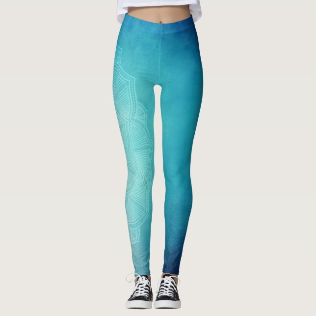 Leggings Yoga azul verde de las flores de Lotus (Anverso)