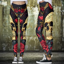 Leggings Yoga de Halloween con cráneo gótico de Roses rojos