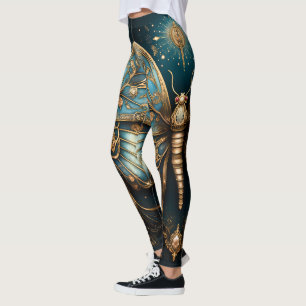 Leggings Yoga de mariposa dorada azul de moda Art Deco