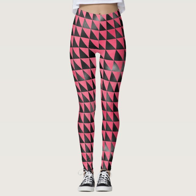 Leggings Yoga geométrica brillante en metal negro rosado mo (Anverso)