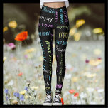 Leggings Yoga inspirador Motivador Negro y Pastel<br><div class="desc">Moda negra inspiradora y motivadora/leggings de yoga! Borde a borde impreso, con dichos que se pueden personalizar en blanco y amarillo pastel, azul, verde y morado. Los dichos incluyen "Disfrutar la vida", "creer", "relajarse", "Ser feliz", "reflexionar", "Perseverar" y más - ¡y puedes personalizarlos fácilmente! "moda, aptitud y ropa de ejercicio"....</div>