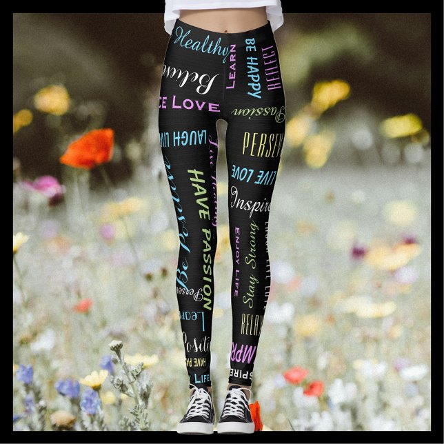 Leggings Yoga inspirador Motivador Negro y Pastel (Subido por el creador)