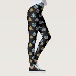 Leggings Yoga Lotus Flor Azul Gris Oro