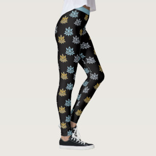 Leggings Yoga Lotus Flor Azul Gris Oro
