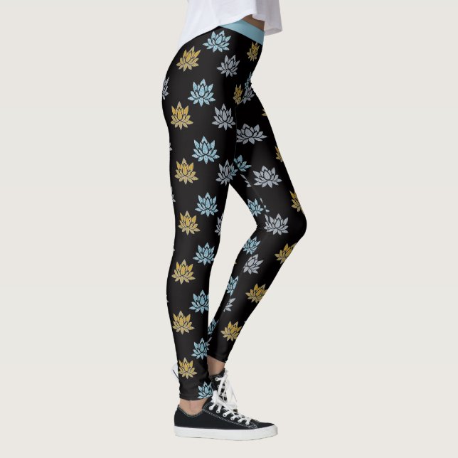 Leggings Yoga Lotus Flor Azul Gris Oro (Derecha)