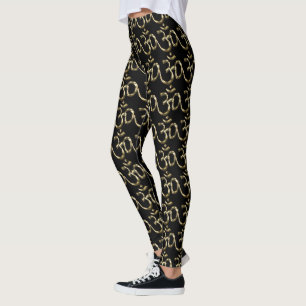 Leggings Yoga, Om Aum Icon, Hinduismo Symbol, oro negro