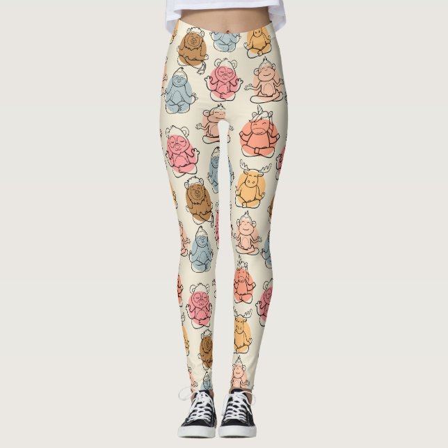 Leggings Yoga poses pattern | Yoga seamless pattern 42 (Anverso)