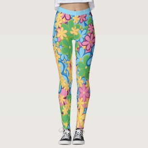 Leggings Yoga Retro 60 Colorful Flower Power Pattern