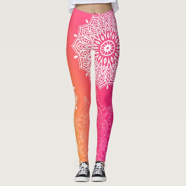 Leggings YOGA rosa y amarillo Mandala (Anverso)