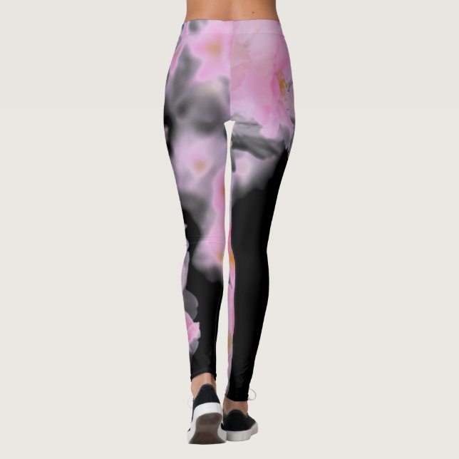 Leggings Yoga rosa y negro floreciente (Reverso)