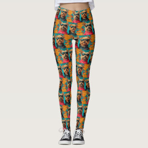 Leggings Yorkipoo con Rosas del Corazón Día de San Valentín