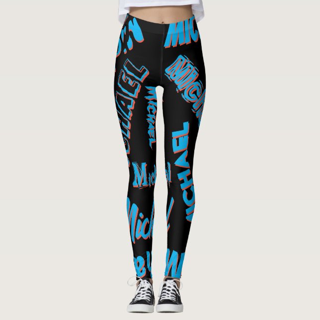 Leggings Your name pattern monogram blue red black colour (Anverso)