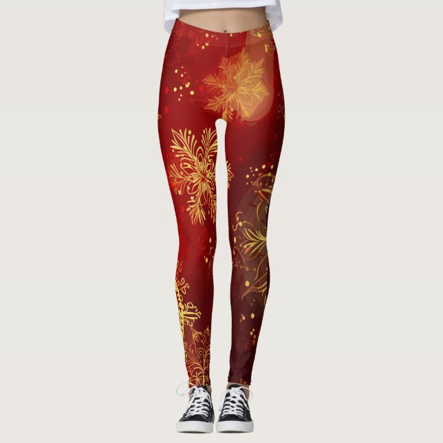 Leggings Yuletide Opulence: Hilos de oro de Navidades (Anverso)