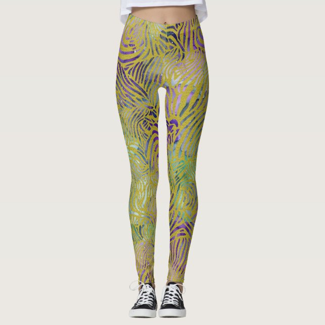 Leggings Zebra Design Strapes Gold Strapes and Seafoam Colo (Anverso)