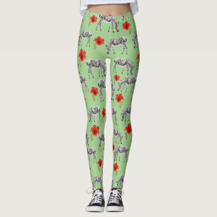 Leggings Zebras entre flores de Hibiscus