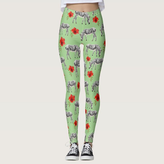 Leggings Zebras entre flores de Hibiscus (Anverso)