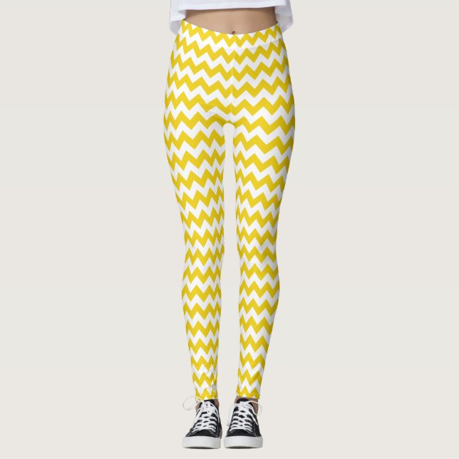 Leggings Zigzag amarillo, chevron amarillo, patrón geométri (Anverso)