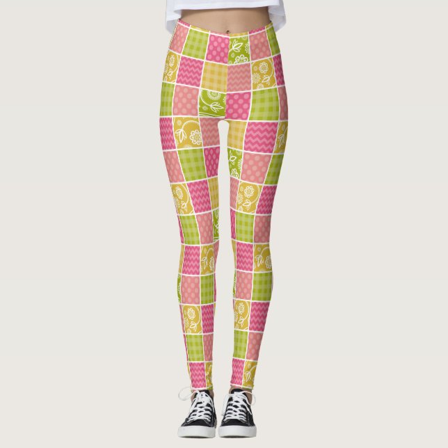 Leggings Zigzag, Chevron, Polka Dots, Gingham, Patchwork (Anverso)