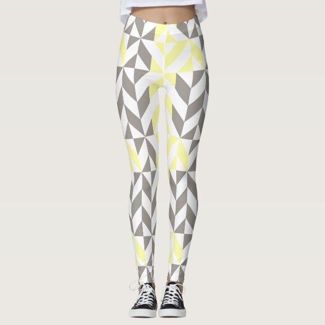 Leggings ZigZag geométrico amarillo y plateado (Anverso)