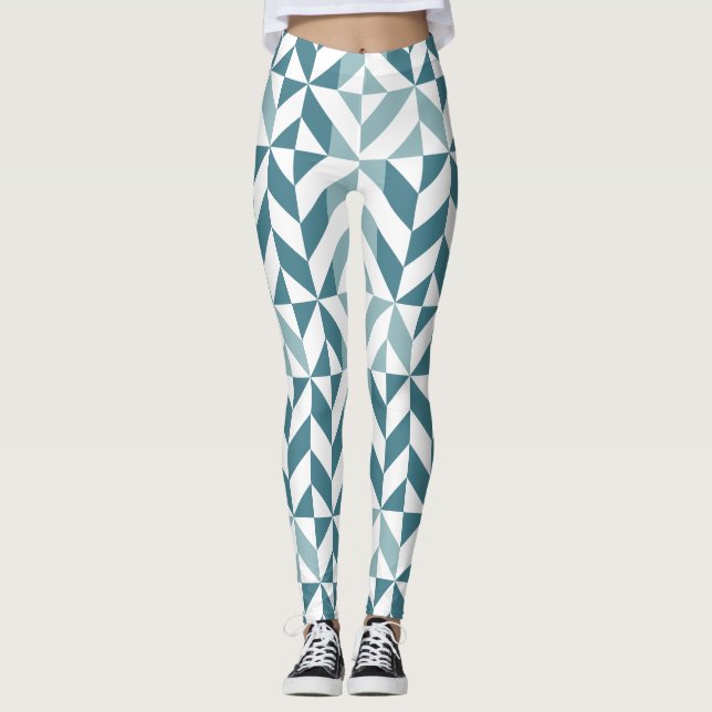 Leggings ZigZag geométrico de dos tonos verde verde azulado (Anverso)