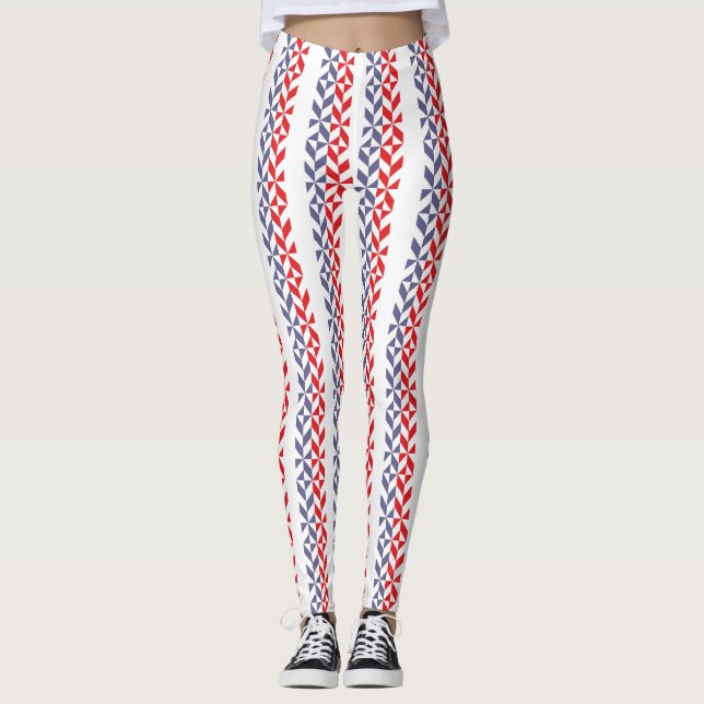 Leggings ZigZag geométrico rojo blanco y azul (Anverso)